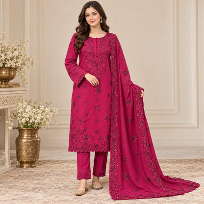 Garden Elegance 3 Piece Women Embroidered Suit