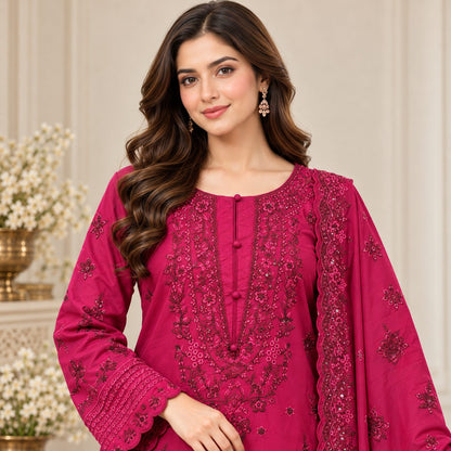 Garden Elegance 3 Piece Women Embroidered Suit