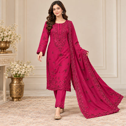 Garden Elegance 3 Piece Women Embroidered Suit