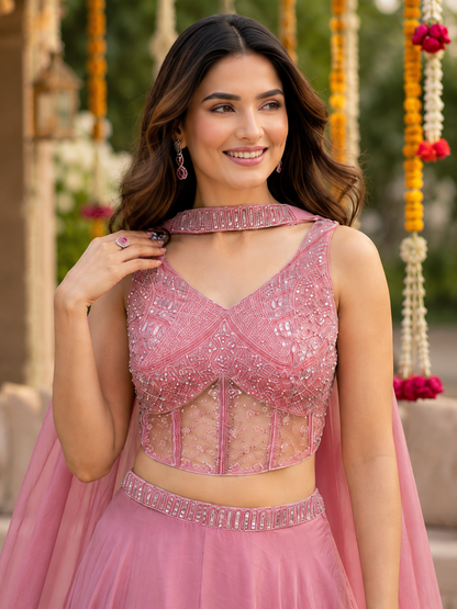 Rose Quartz Elegance 3-Piece Lehenga Set