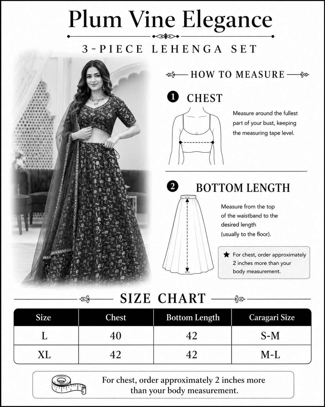 Plum Vine Elegance 3-Piece Lehenga Set