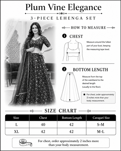 Plum Vine Elegance 3-Piece Lehenga Set