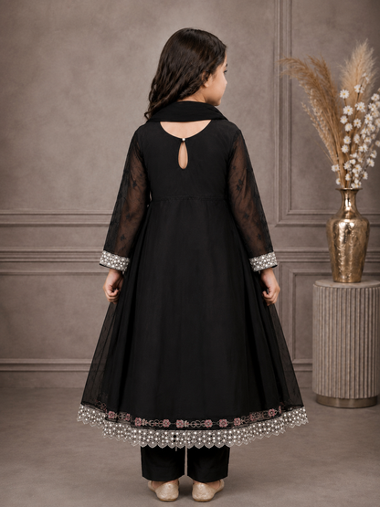 Emerald Blossom Girls Embroidered Chiffon Maxi