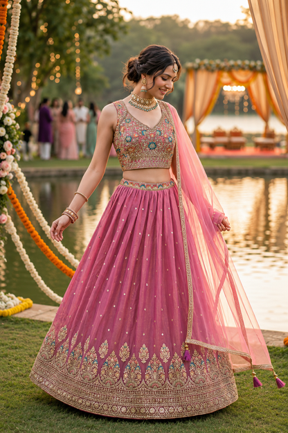 Rose Petal Grace 3-Piece Lehenga Set