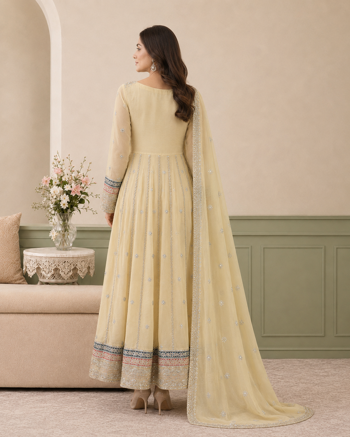 Emerald Blossom Embroidered Chiffon Maxi