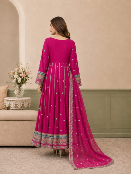 Emerald Blossom Embroidered Chiffon Maxi