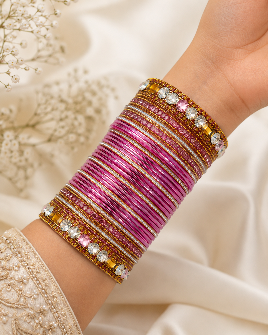 Rose Crystal Bangle Set
