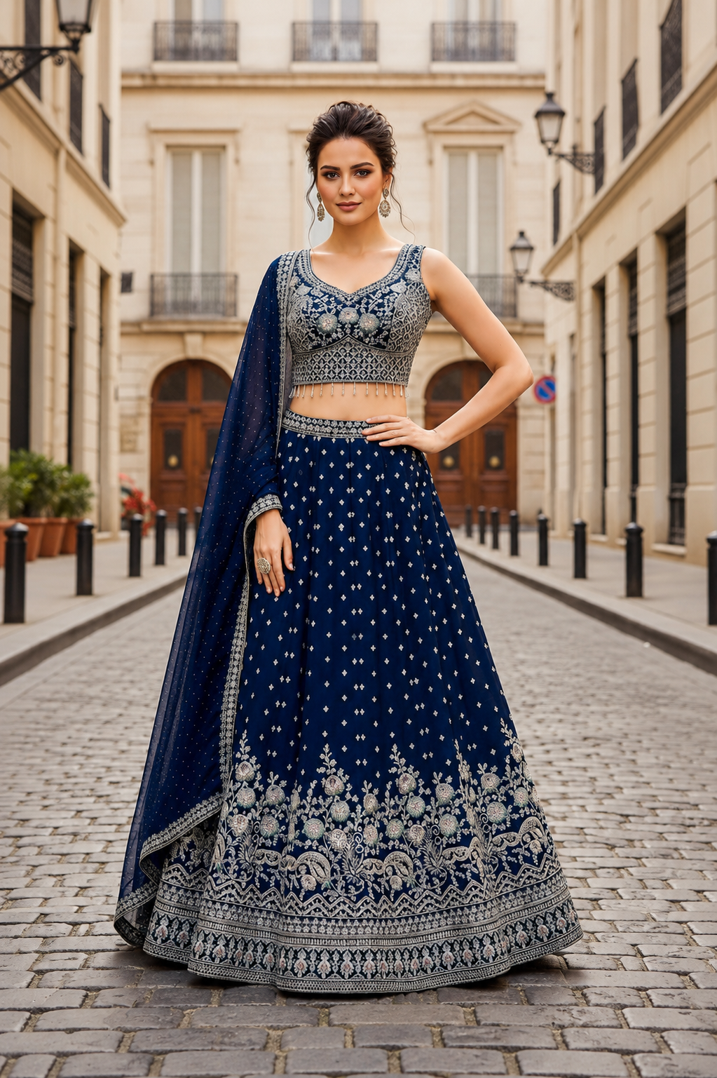 Midnight Sapphire 3-Piece Lehenga Set