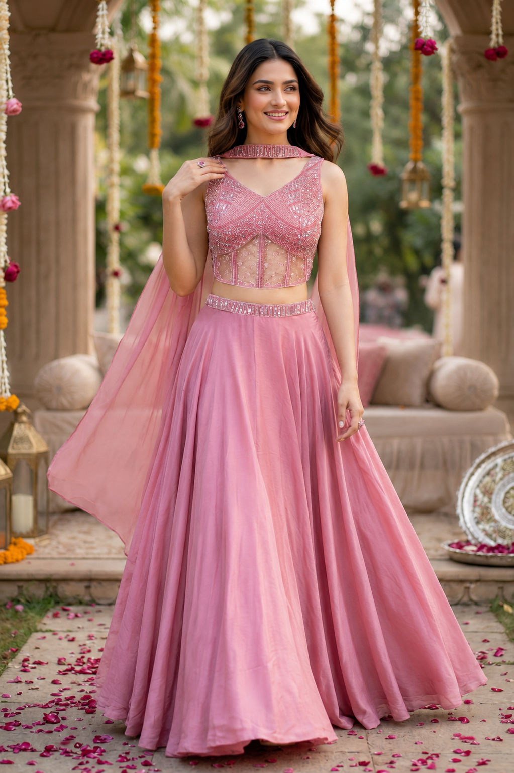 Rose Quartz Elegance 3-Piece Lehenga Set
