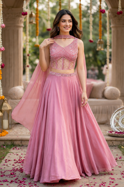 Rose Quartz Elegance 3-Piece Lehenga Set