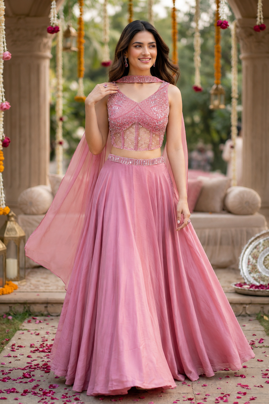 Rose Quartz Elegance 3-Piece Lehenga Set