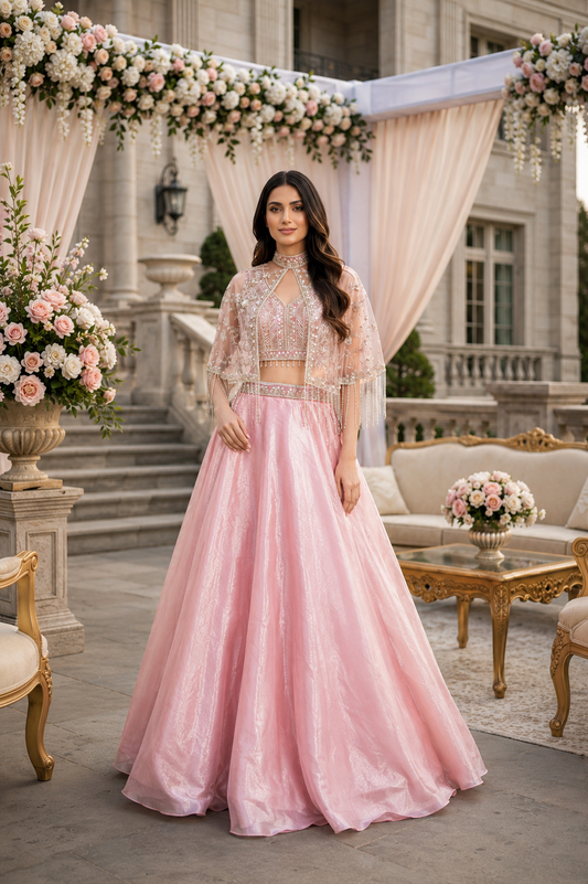 Blush Pearl Cape 3-Piece Lehenga Set