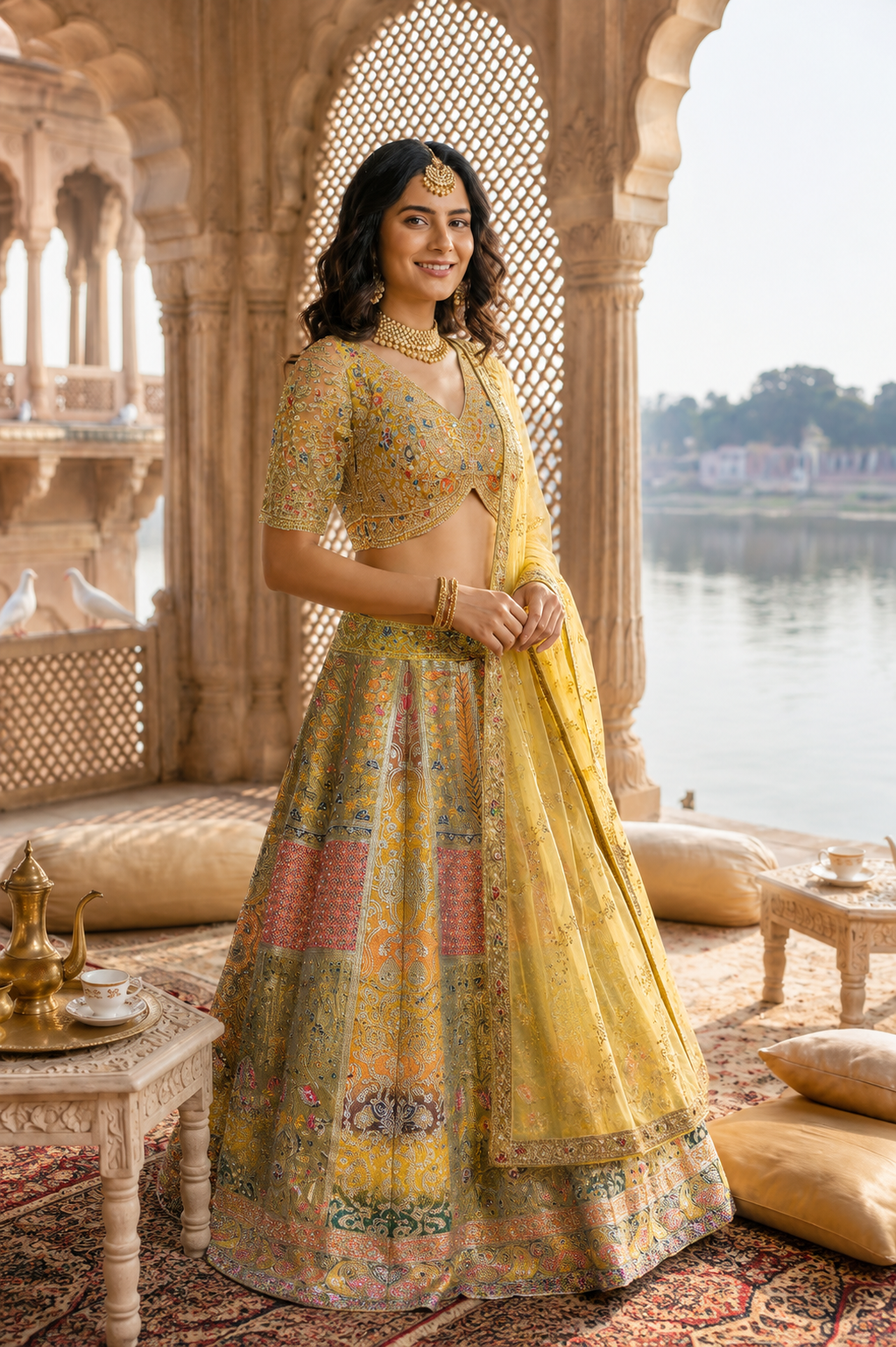 Olive Heritage 3-Piece Lehenga Set