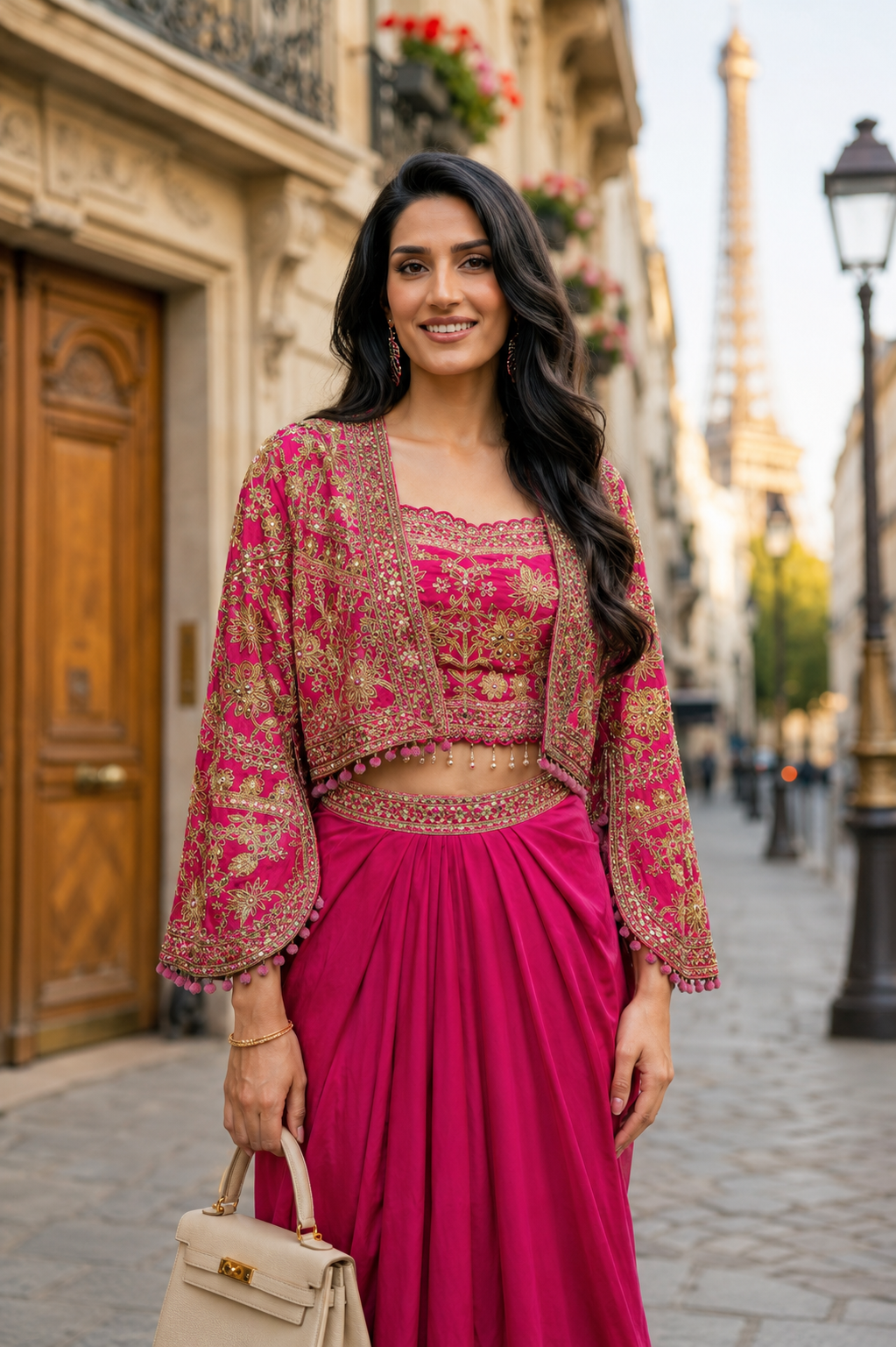 Fuchsia Royale Cape 3-Piece Lehenga Set